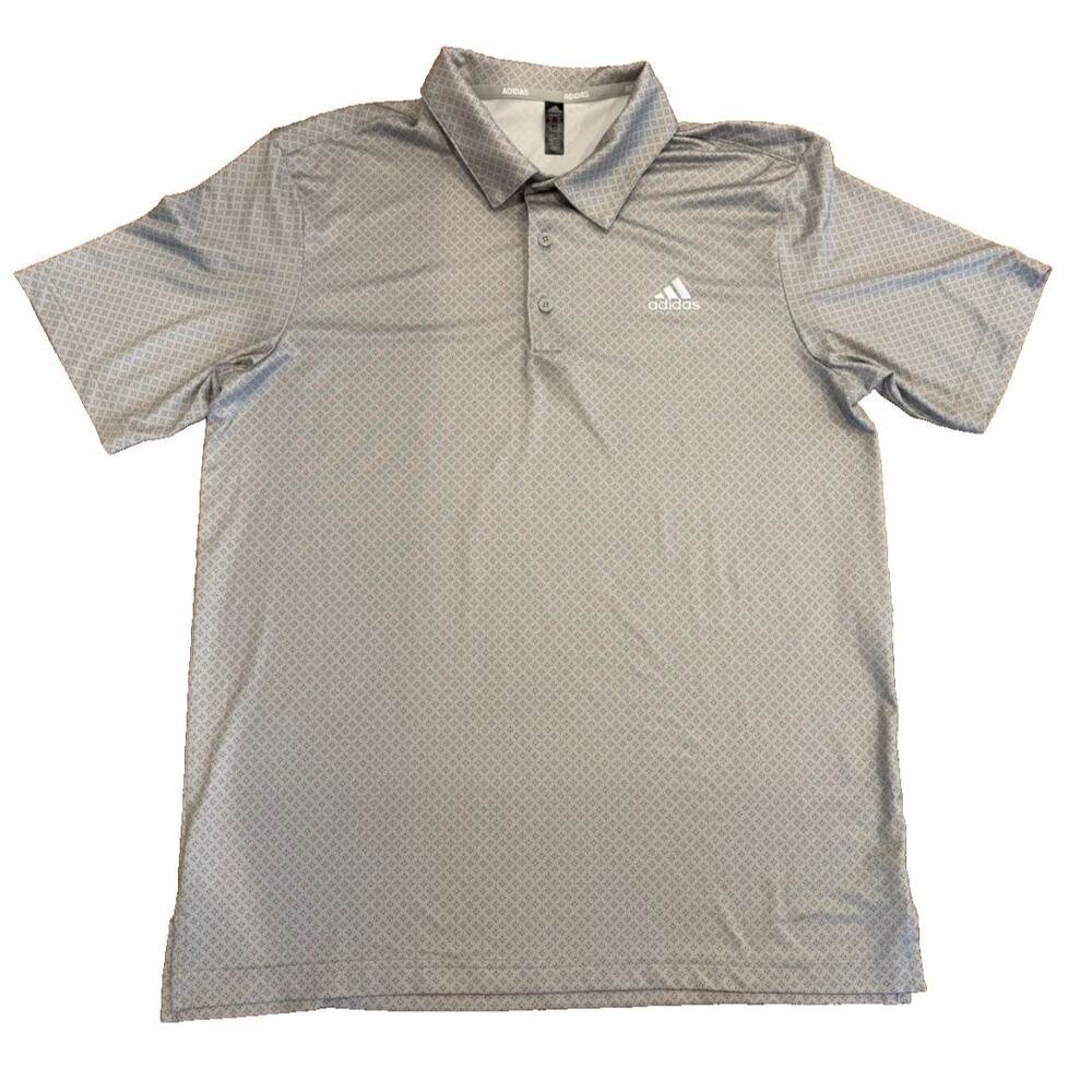 ADIDAS Performance Shirt Men’s MEDIUM Golf Gray Geometric Dot All Over Print EUC